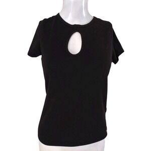 Guess Blouse Women Small‎ Black Short Sleeve Keyhole Neck Pullover Top Casual